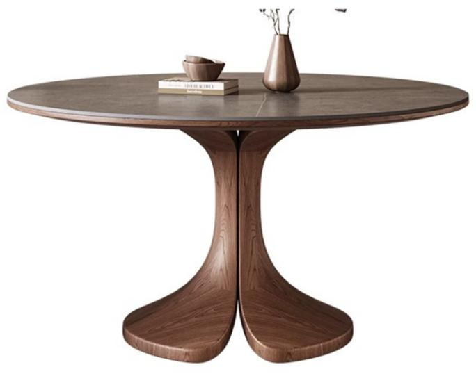 中古風 岩板 圓形實木餐桌948#OL