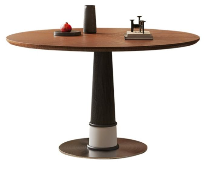 中古風 五金底座 圓形實木餐桌QC-30#OL