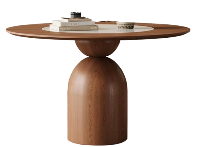 中古風 内嵌轉盤 圓形實木餐桌7092#OL