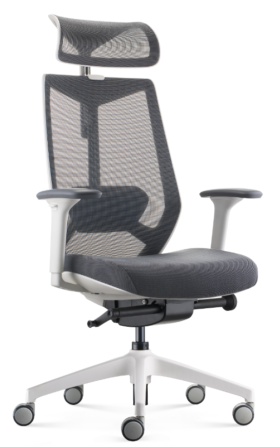 透氣網面 帶頭枕 可旋轉升降辦公椅JY-D253-米白框