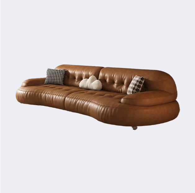 中古風 弧形 皮面矮脚沙發OL-2886#