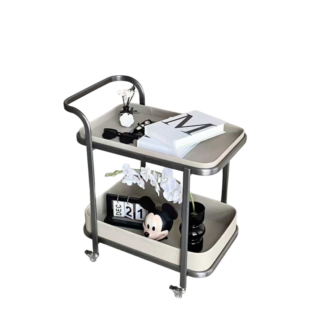 現代簡約 馬鞍皮不鏽鋼  小推車邊几YJJ-A45#