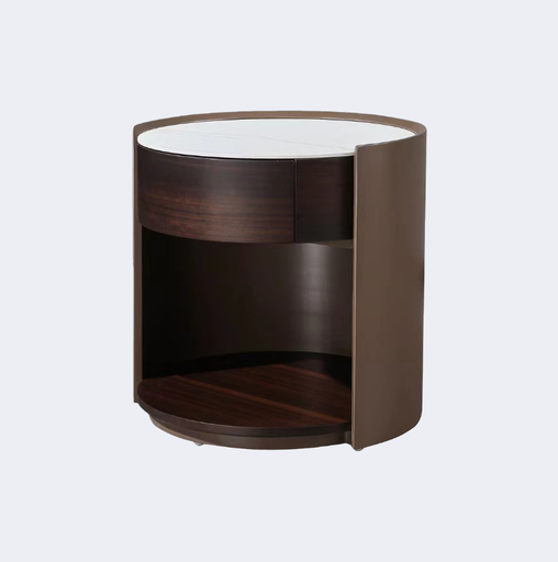 日式風格 貼木皮 圓形床頭櫃ST032#