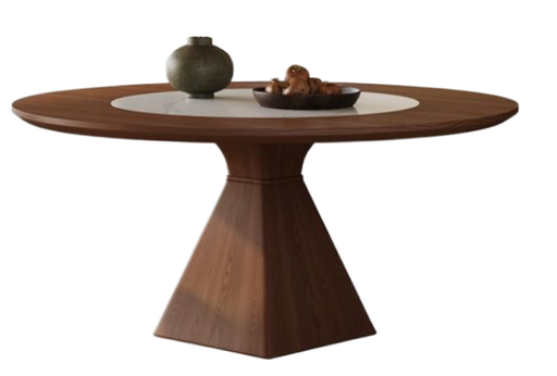 中古風 内嵌轉盤 圓形全實木餐桌7652#OL