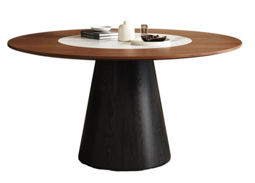 中古風 内嵌轉盤 圓形實木餐桌7042#OL