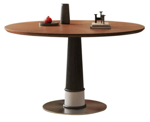 中古風 五金底座 圓形實木餐桌QC-30#OL