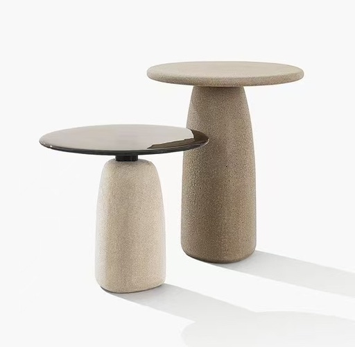 義式極簡 義大利米白洞石茶几組合 定製品