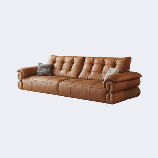 中古風 拉扣款 雲朵皮面矮脚沙發OL-萊德#