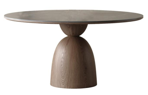 中古風 岩板 圓形實木餐桌709#OL